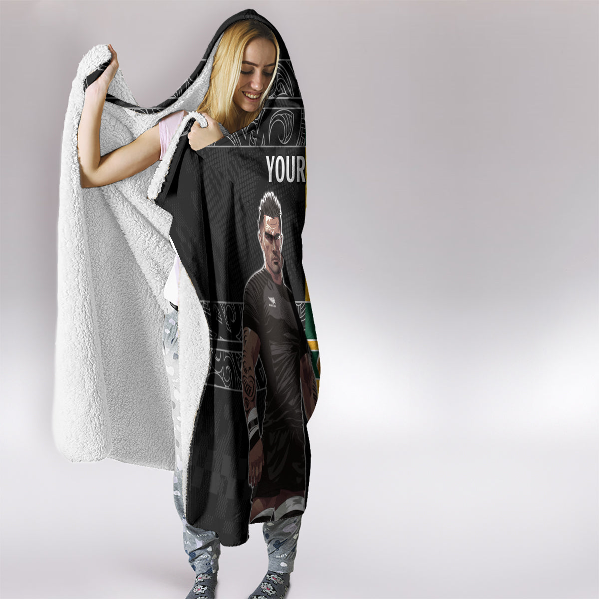Custom New Zealand and Australia Rugby Hooded Blanket Kangroo and Maori Warrior Together