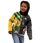 Custom New Zealand and Australia Rugby Kid Hoodie Kangroo and Maori Warrior Together