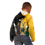 Custom New Zealand and Australia Rugby Kid Hoodie Kangroo and Maori Warrior Together