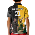 Custom New Zealand and Australia Rugby Kid Polo Shirt Kangroo and Maori Warrior Together