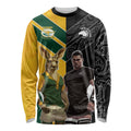 Custom New Zealand and Australia Rugby Long Sleeve Shirt Kangroo and Maori Warrior Together