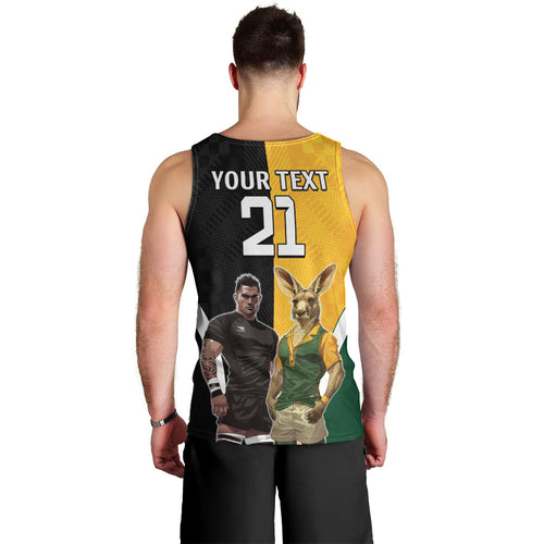 Custom New Zealand and Australia Rugby Men Tank Top Kangroo and Maori Warrior Together