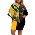 Custom New Zealand and Australia Rugby Off Shoulder Short Dress Kangroo and Maori Warrior Together