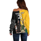 Custom New Zealand and Australia Rugby Off Shoulder Sweater Kangroo and Maori Warrior Together