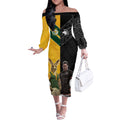 Custom New Zealand and Australia Rugby Off The Shoulder Long Sleeve Dress Kangroo and Maori Warrior Together