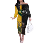 Custom New Zealand and Australia Rugby Off The Shoulder Long Sleeve Dress Kangroo and Maori Warrior Together