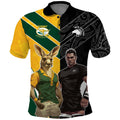 Custom New Zealand and Australia Rugby Polo Shirt Kangroo and Maori Warrior Together