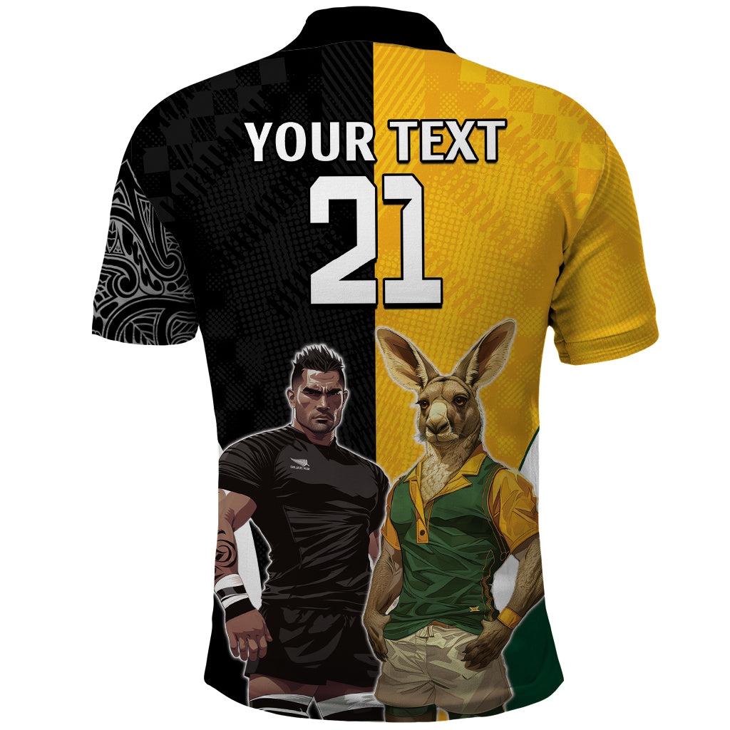 Custom New Zealand and Australia Rugby Polo Shirt Kangroo and Maori Warrior Together