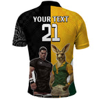 Custom New Zealand and Australia Rugby Polo Shirt Kangroo and Maori Warrior Together