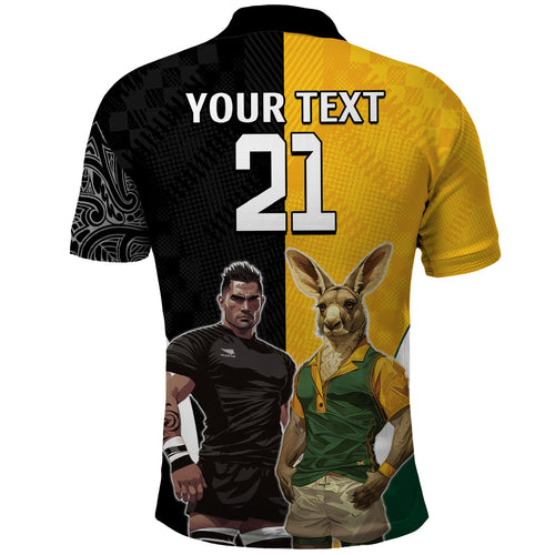 Custom New Zealand and Australia Rugby Polo Shirt Kangroo and Maori Warrior Together