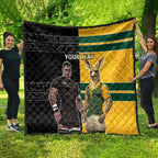 Custom New Zealand and Australia Rugby Quilt Kangroo and Maori Warrior Together