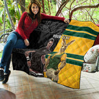 Custom New Zealand and Australia Rugby Quilt Kangroo and Maori Warrior Together