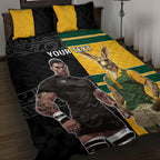 Custom New Zealand and Australia Rugby Quilt Bed Set Kangroo and Maori Warrior Together