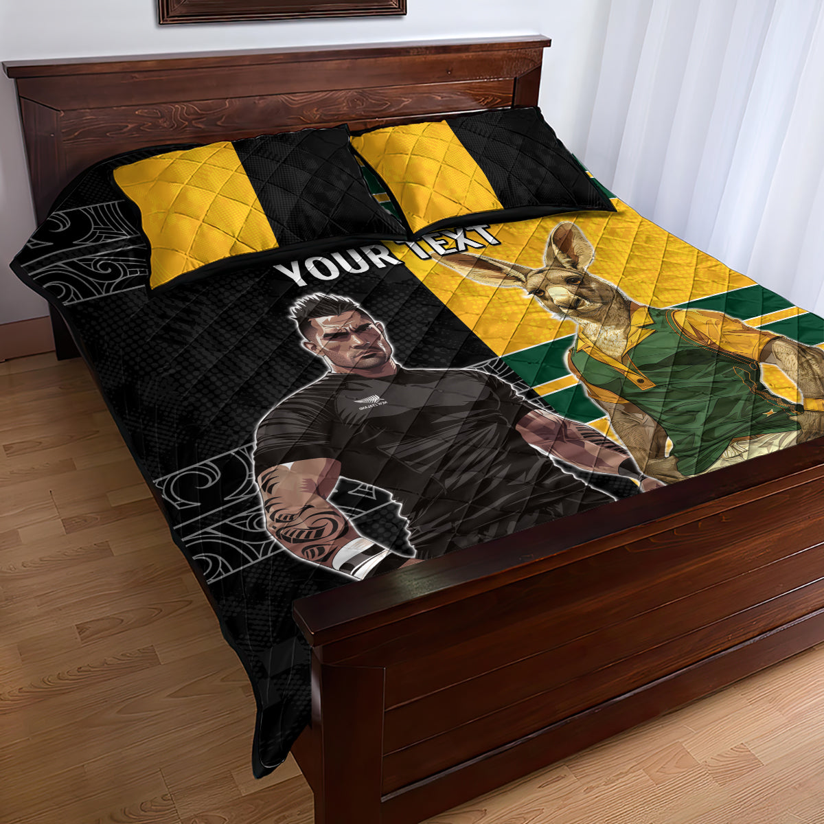 Custom New Zealand and Australia Rugby Quilt Bed Set Kangroo and Maori Warrior Together