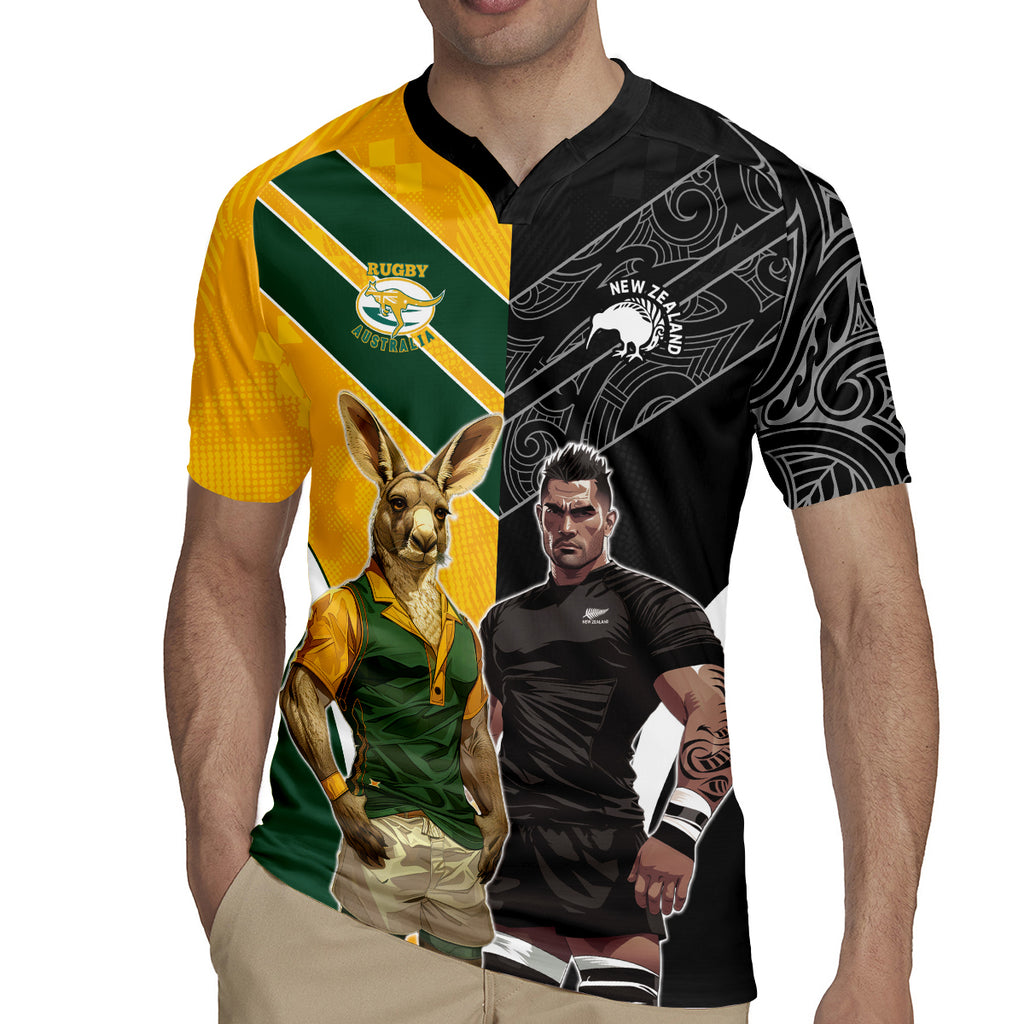 Custom New Zealand and Australia Rugby Rugby Jersey Kangroo and Maori Warrior Together