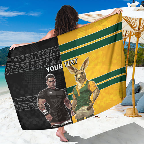 Custom New Zealand and Australia Rugby Sarong Kangroo and Maori Warrior Together