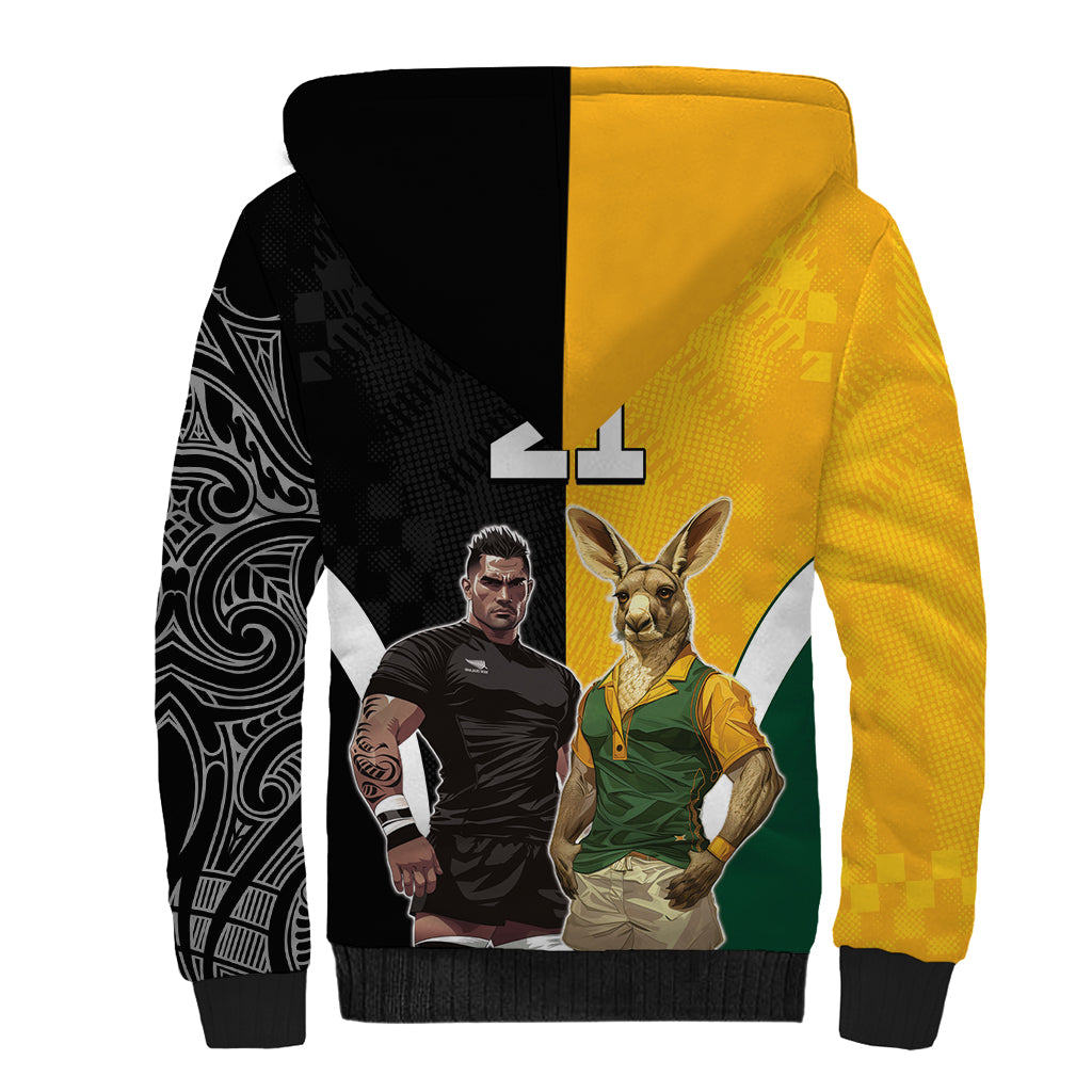 Custom New Zealand and Australia Rugby Sherpa Hoodie Kangroo and Maori Warrior Together