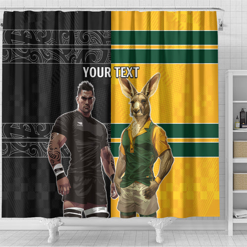 Custom New Zealand and Australia Rugby Shower Curtain Kangroo and Maori Warrior Together