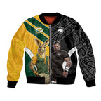 Custom New Zealand and Australia Rugby Sleeve Zip Bomber Jacket Kangroo and Maori Warrior Together