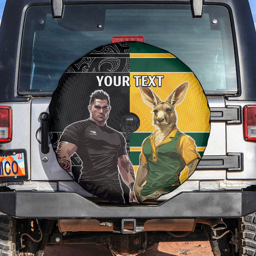 Custom New Zealand and Australia Rugby Spare Tire Cover Kangroo and Maori Warrior Together
