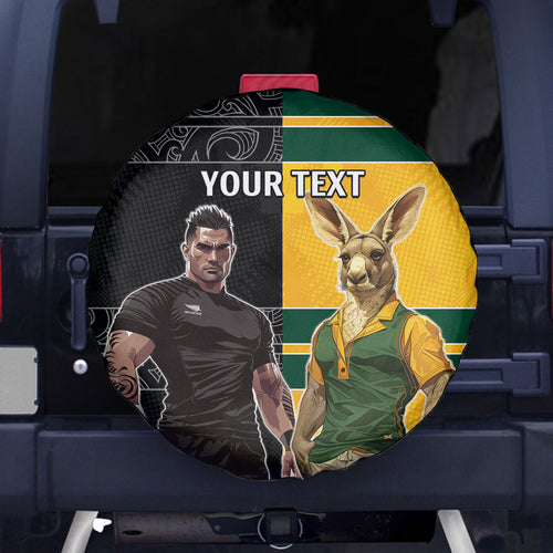 Custom New Zealand and Australia Rugby Spare Tire Cover Kangroo and Maori Warrior Together