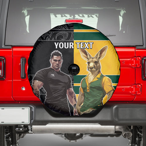 Custom New Zealand and Australia Rugby Spare Tire Cover Kangroo and Maori Warrior Together