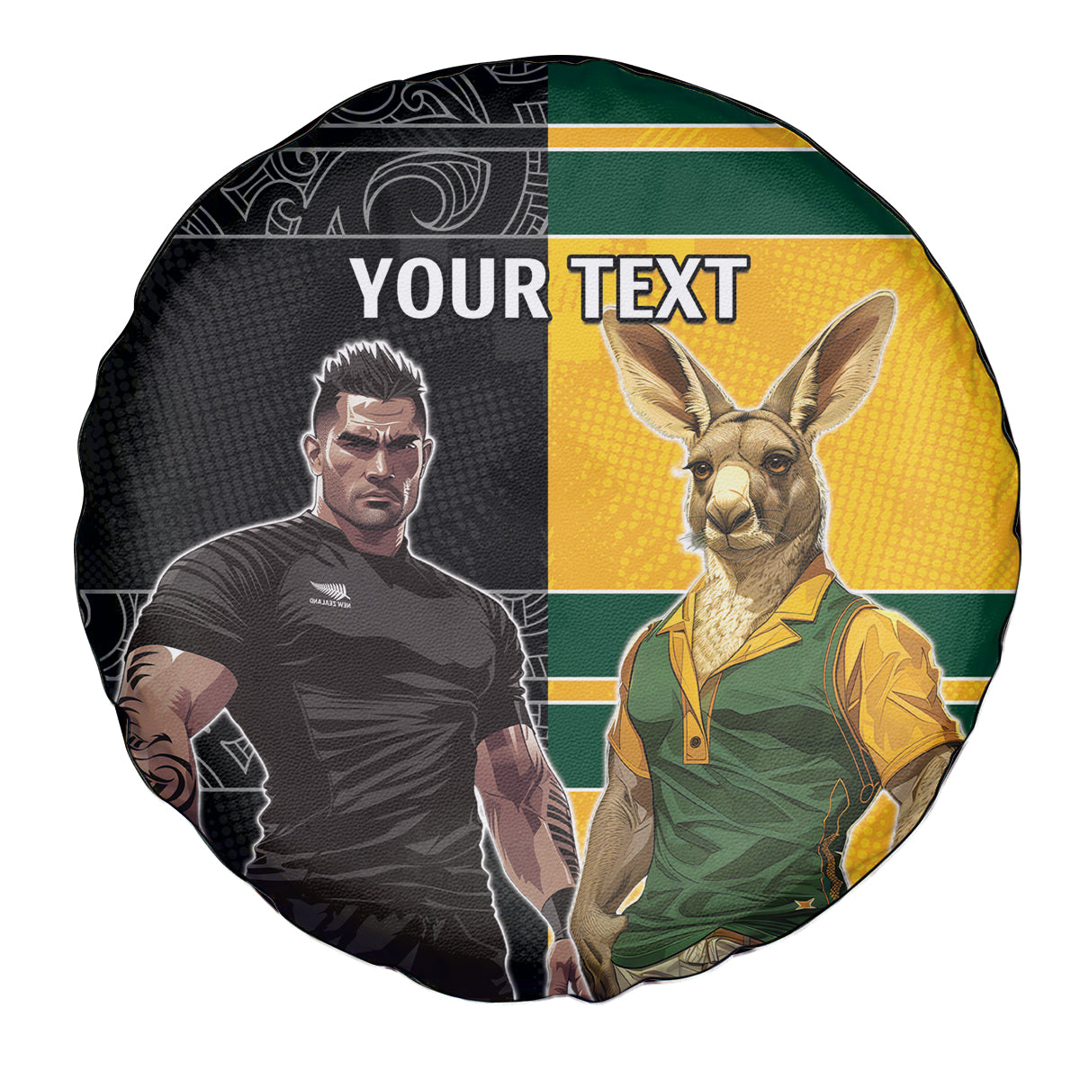 Custom New Zealand and Australia Rugby Spare Tire Cover Kangroo and Maori Warrior Together