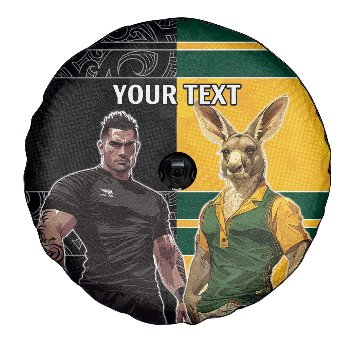 Custom New Zealand and Australia Rugby Spare Tire Cover Kangroo and Maori Warrior Together