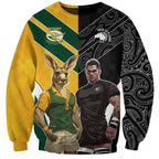Custom New Zealand and Australia Rugby Sweatshirt Kangroo and Maori Warrior Together