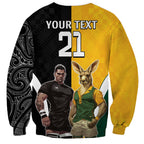 Custom New Zealand and Australia Rugby Sweatshirt Kangroo and Maori Warrior Together
