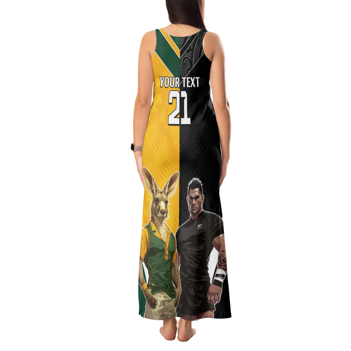 Custom New Zealand and Australia Rugby Tank Maxi Dress Kangroo and Maori Warrior Together