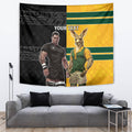 Custom New Zealand and Australia Rugby Tapestry Kangroo and Maori Warrior Together