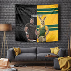 Custom New Zealand and Australia Rugby Tapestry Kangroo and Maori Warrior Together