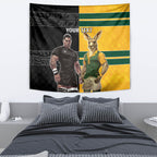 Custom New Zealand and Australia Rugby Tapestry Kangroo and Maori Warrior Together