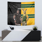 Custom New Zealand and Australia Rugby Tapestry Kangroo and Maori Warrior Together