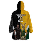 Custom New Zealand and Australia Rugby Wearable Blanket Hoodie Kangroo and Maori Warrior Together