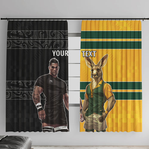 Custom New Zealand and Australia Rugby Window Curtain Kangroo and Maori Warrior Together