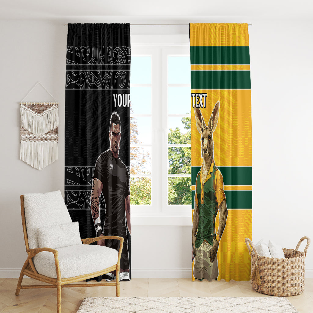 Custom New Zealand and Australia Rugby Window Curtain Kangroo and Maori Warrior Together