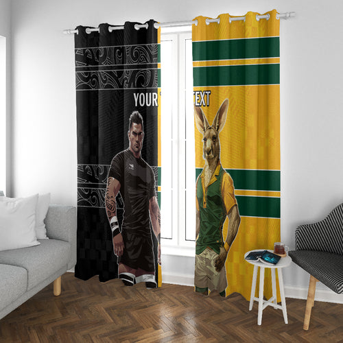 Custom New Zealand and Australia Rugby Window Curtain Kangroo and Maori Warrior Together