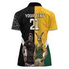 Custom New Zealand and Australia Rugby Women Polo Shirt Kangroo and Maori Warrior Together