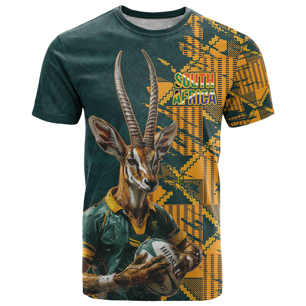 Custom South Africa Rugby T Shirt The Springboks Mascot Sporty Version