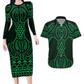 Kakariki Maori Ta Moko Poutama Art Couples Matching Long Sleeve Bodycon Dress and Hawaiian Shirt