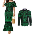 Kakariki Maori Ta Moko Poutama Art Couples Matching Mermaid Dress and Long Sleeve Button Shirt