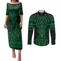 Kakariki Maori Ta Moko Poutama Art Couples Matching Puletasi and Long Sleeve Button Shirt