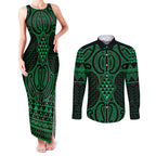Kakariki Maori Ta Moko Poutama Art Couples Matching Tank Maxi Dress and Long Sleeve Button Shirt