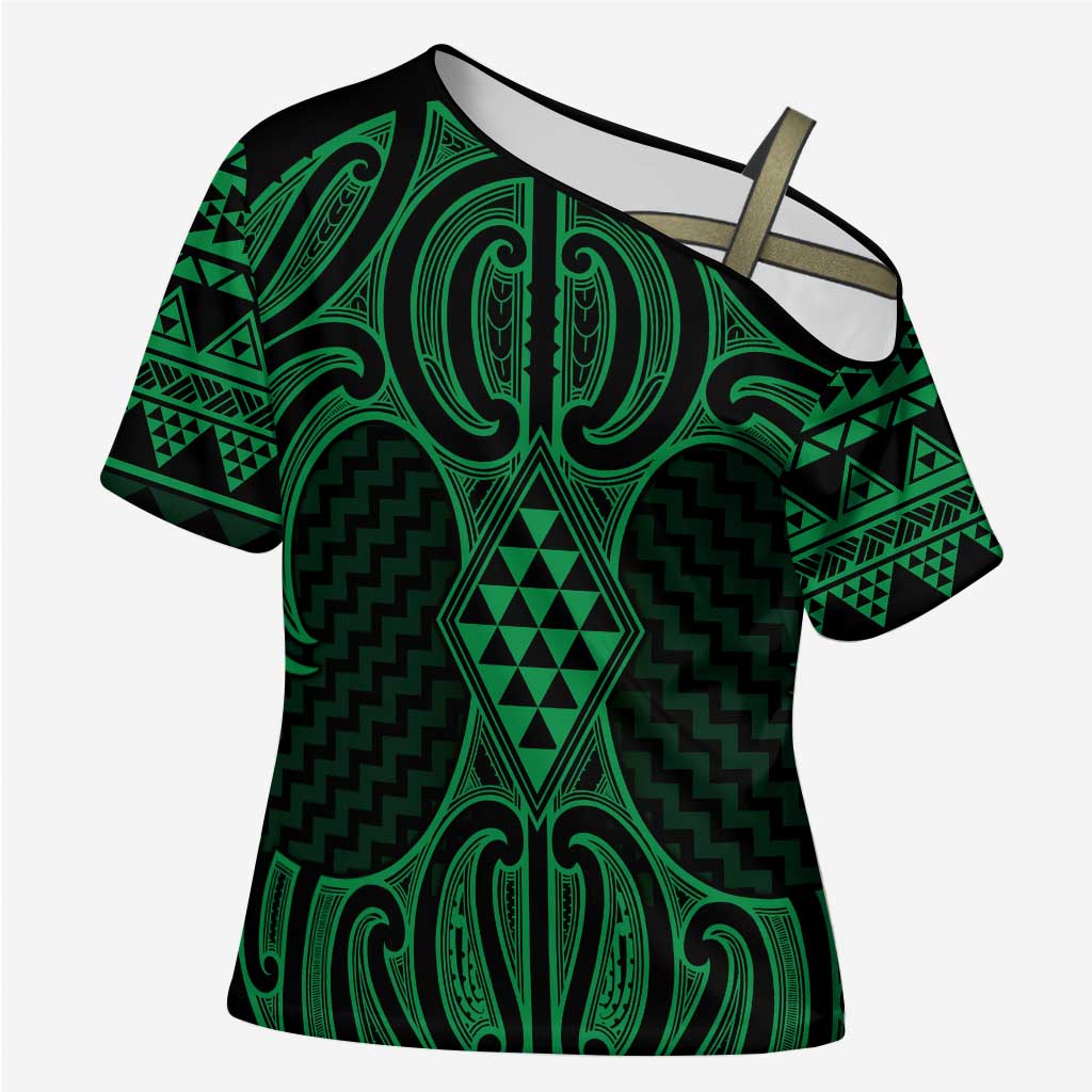 Kakariki Maori Ta Moko Poutama Art Cross Shoulder Shirt - Aussie Hoodie