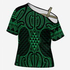 Kakariki Maori Ta Moko Poutama Art Cross Shoulder Shirt - Aussie Hoodie