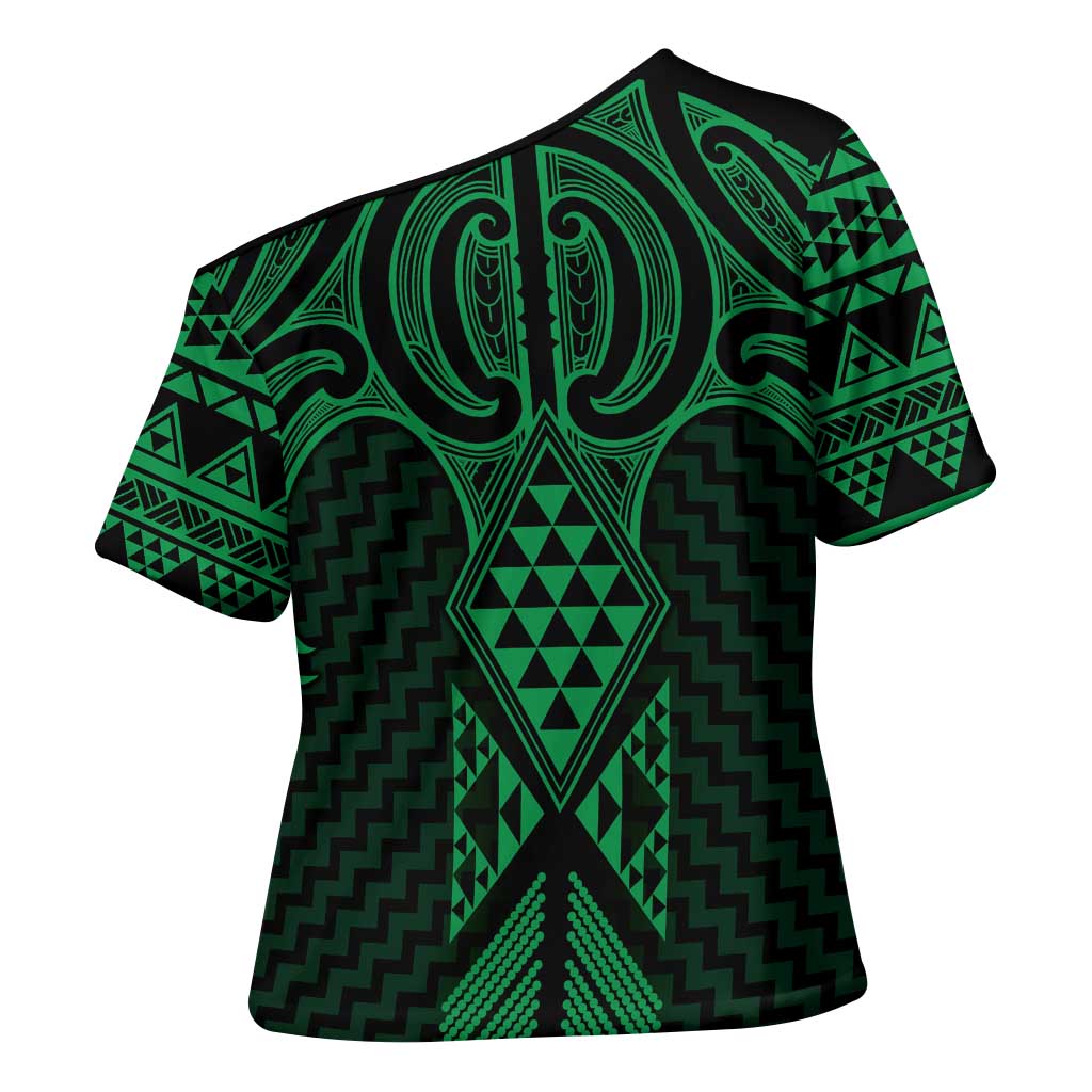 Kakariki Maori Ta Moko Poutama Art Cross Shoulder Shirt - Aussie Hoodie