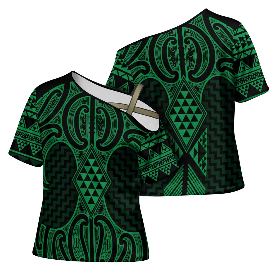 Kakariki Maori Ta Moko Poutama Art Cross Shoulder Shirt - Aussie Hoodie