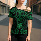 Kakariki Maori Ta Moko Poutama Art Cross Shoulder Shirt - Aussie Hoodie